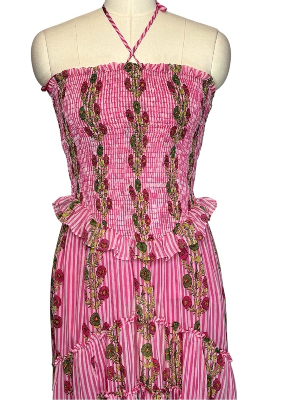 Free People Alejandra Pink Floral Smocked Midi Dress | M - Picture 4 of 11